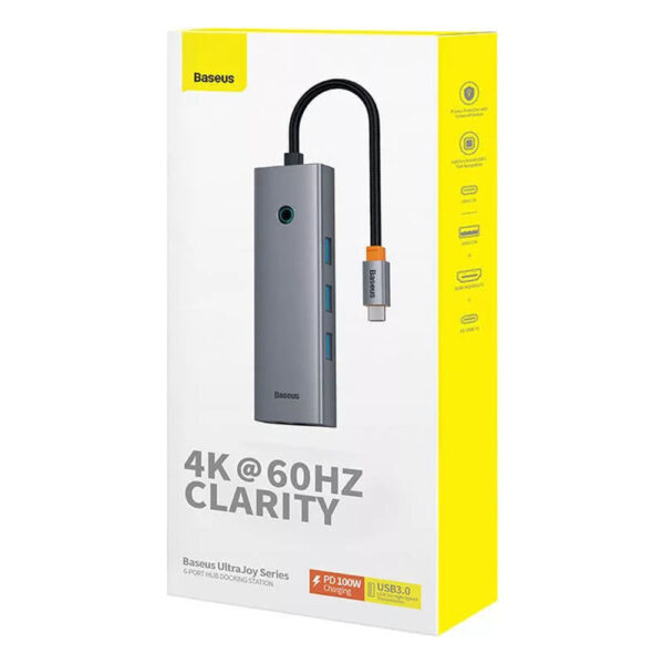 Hub Type-C la HDMI, 4xUSB, Type-C, 4K@60Hz Baseus UltraJoy (B00052807813-01) Space Grey - imagine 6
