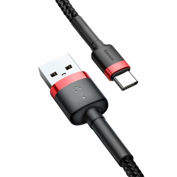 Cablu de Date USB la Type-C 3A, 480Mbps, 1m Baseus Cafule (CATKLF-B91) Red / Black - imagine 2