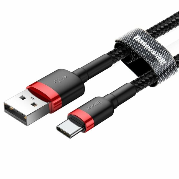 Cablu de Date USB la Type-C 3A, 480Mbps, 1m Baseus Cafule (CATKLF-B91) Red / Black - imagine 3