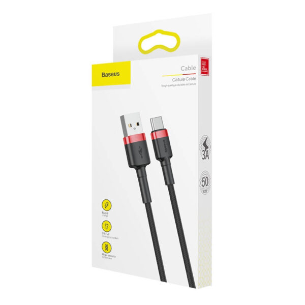 Cablu de Date USB la Type-C 3A, 480Mbps, 1m Baseus Cafule (CATKLF-B91) Red / Black - imagine 7