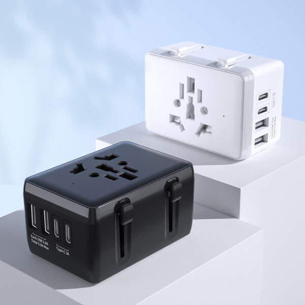 Adaptor pentru Priza PD20W, 2 x USB, 2 x Type-C, EU, UK, AUS, US Techsuit (HHT203A) Black - imagine 3