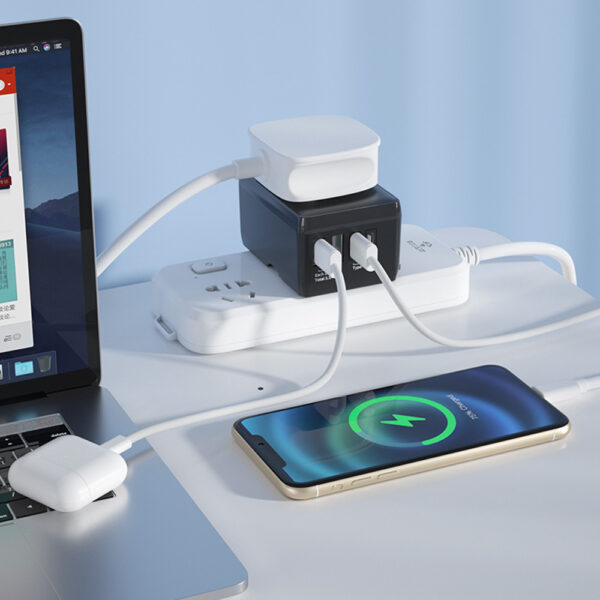 Adaptor pentru Priza PD20W, 2 x USB, 2 x Type-C, EU, UK, AUS, US Techsuit (HHT203A) Black - imagine 6