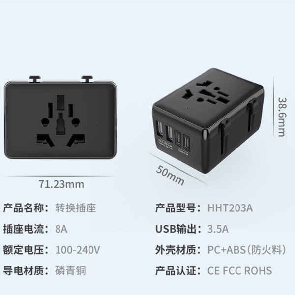 Adaptor pentru Priza PD20W, 2 x USB, 2 x Type-C, EU, UK, AUS, US Techsuit (HHT203A) Black - imagine 12